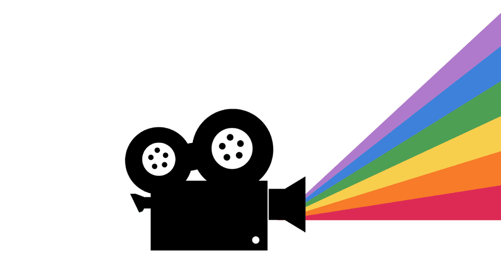 En filmkamera med en regnbåge 
